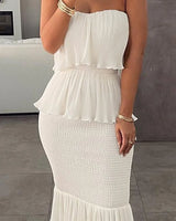 Bandeau Dress Shirred Ruffle Hem | Nehama Chicy Boutique
