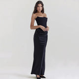 Fishbone Bandeau Slim-fit Backless Velvet Dress Black | Arabella Chicy Boutique