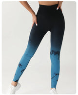 Tie Dye Yoga Leggings Seamless High Waist | Zohara Chicy Boutique blue L