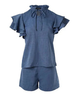 Denim Top and Shorts Set Ruffles | Sigal Chicy Boutique