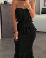 Bandeau Dress Shirred Ruffle Hem | Nehama Chicy Boutique