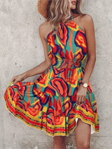 Hanging Neck Waist Short Ruffle Edge Dress | Edge Chicy Boutique