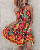 Hanging Neck Waist Short Ruffle Edge Dress | Edge Chicy Boutique