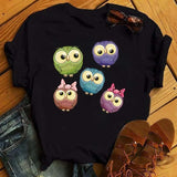 Owl Print Casual Short-sleeved | Owl Chicy Boutique