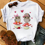 Owl Print Casual Short-sleeved | Owl Chicy Boutique