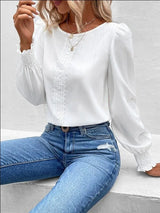 Elegant Long Sleeved Round Neck | Auburn Chicy Boutique white S