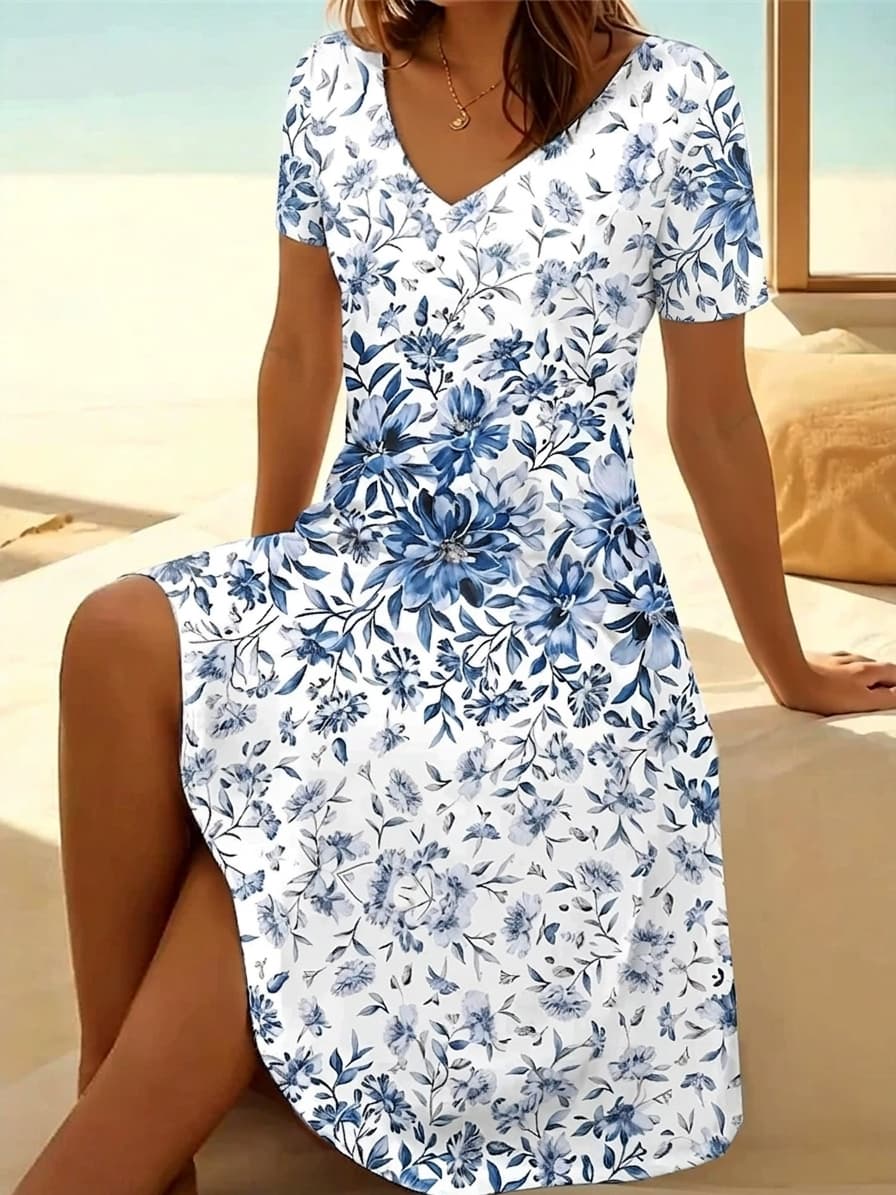 Vintage Floral V-Neck Summer Dress