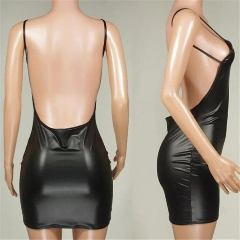Faux Leather Backless Mini Dress | Leggix 💃