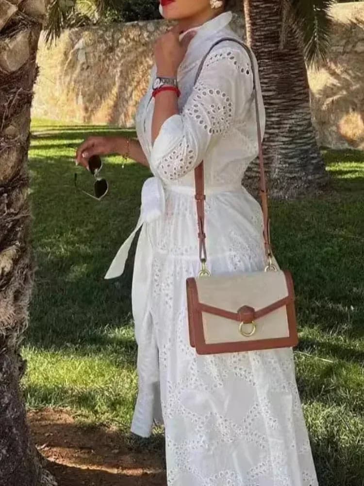 White Embroidery Midi Dresss | Avelis