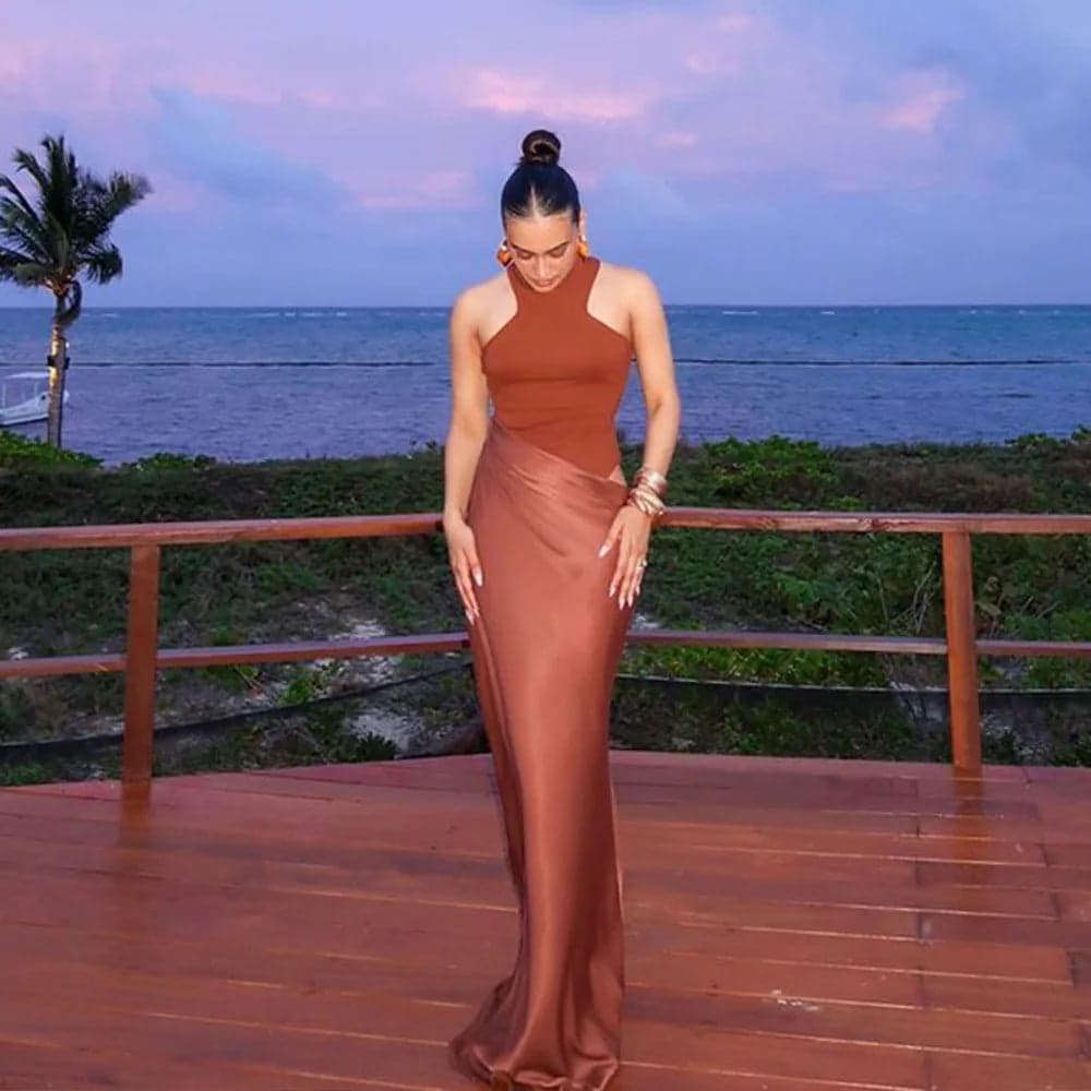 Satin Hollow-Out Maxi Dress ✨ | Noir