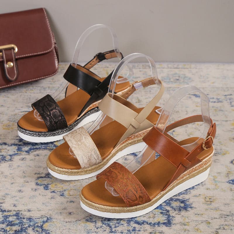 Wedge Round Toe Wide Strap Sandals | Oak