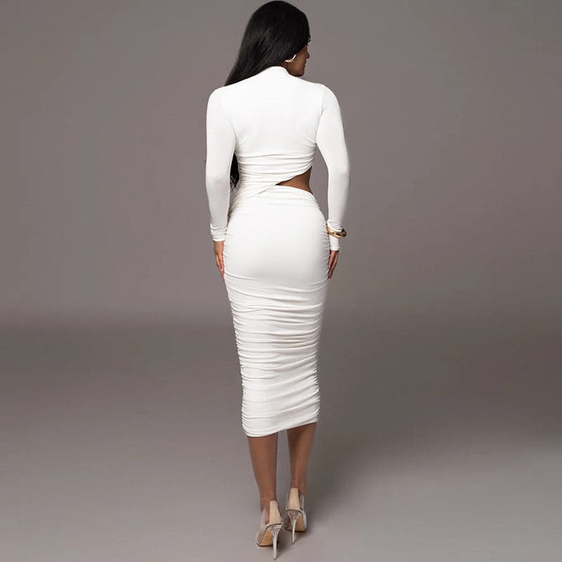 Long Sleeve Sexy Cutout Pleated Tight Dress | Neptune