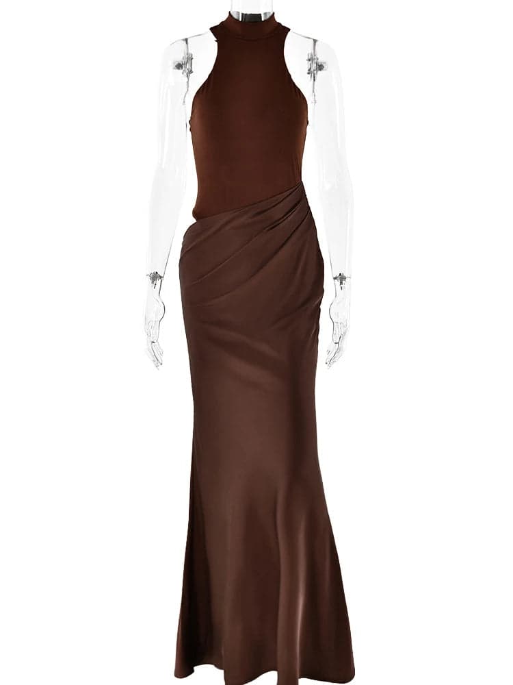 Satin Hollow-Out Maxi Dress ✨ | Noir