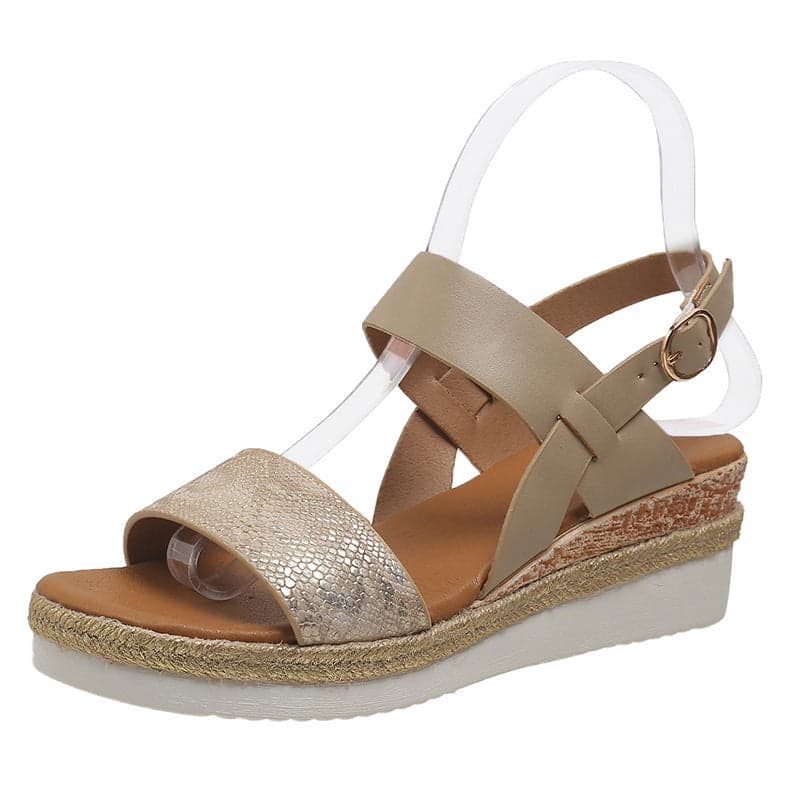 Wedge Round Toe Wide Strap Sandals | Oak