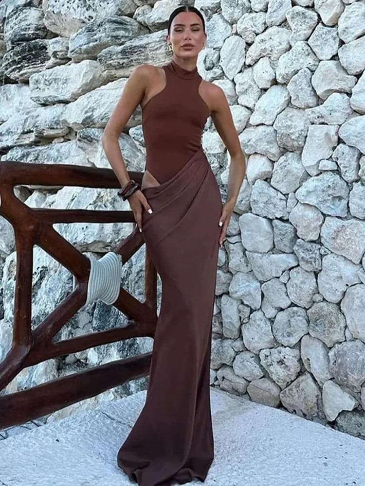 Satin Hollow-Out Maxi Dress ✨ | Noir