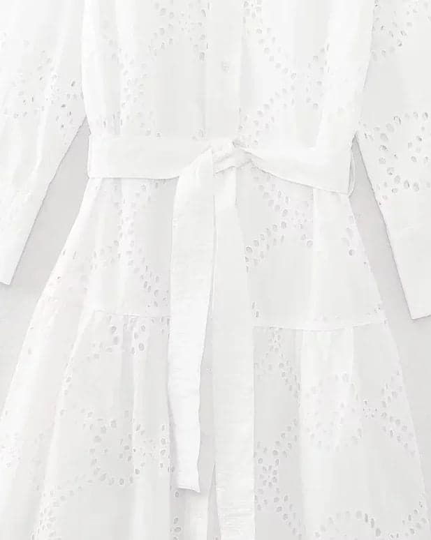 White Embroidery Midi Dresss | Avelis