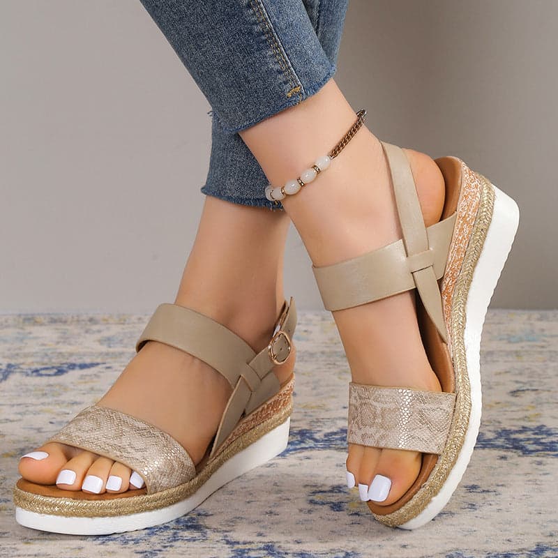 Wedge Round Toe Wide Strap Sandals | Oak