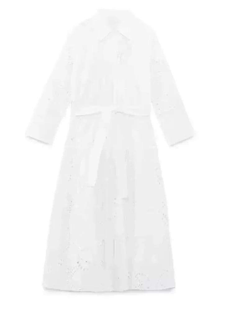 White Embroidery Midi Dresss | Avelis