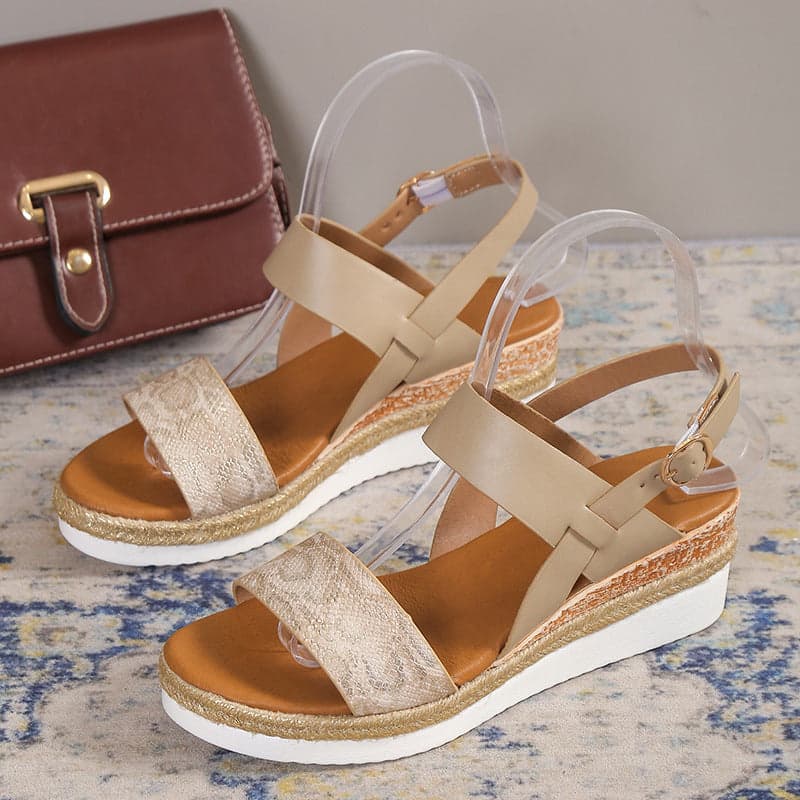 Wedge Round Toe Wide Strap Sandals | Oak