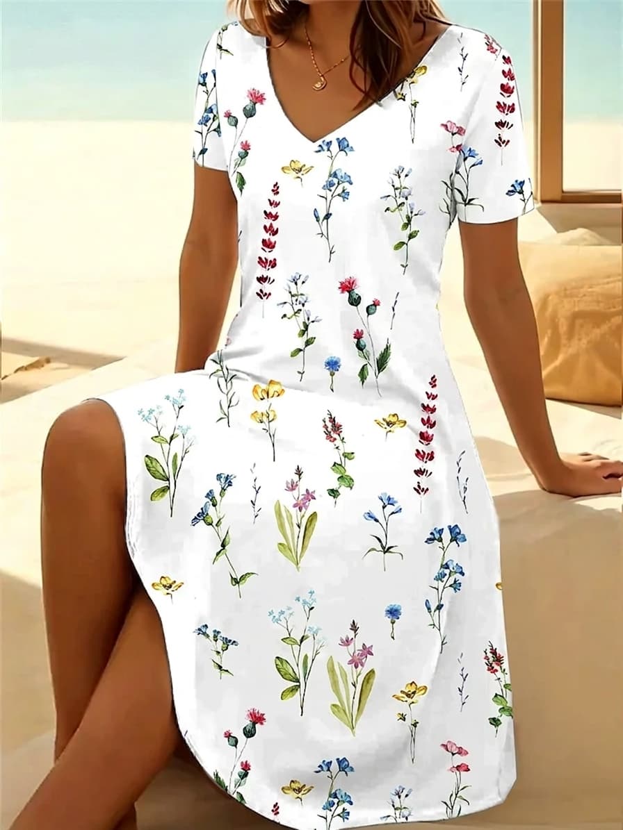 Vintage Floral V-Neck Summer Dress in black, photo 2 of 6