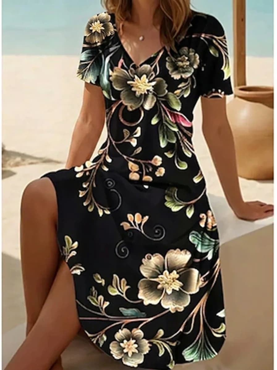 Vintage Floral V-Neck Summer Dress in gold, photo 5 of 6