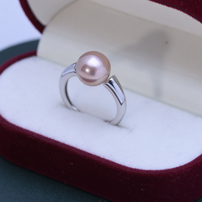 White Perfect Circle Pearl Silver Ring | Svetlana