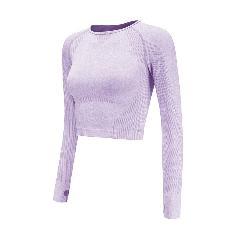 Yoga Shirt Long Sleeve Crop Top Thumb Hole Fitted - Chicy Boutique