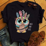 Owl Print Casual Short-sleeved | Owl