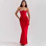 Fishbone Bandeau Slim-fit Backless Velvet Dress Black Evening Gown - Chicy Boutique