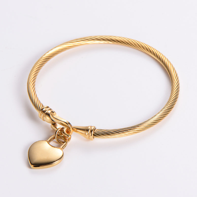 Gold Stainless Steel 3mm Wire Heart bracelet | Leah