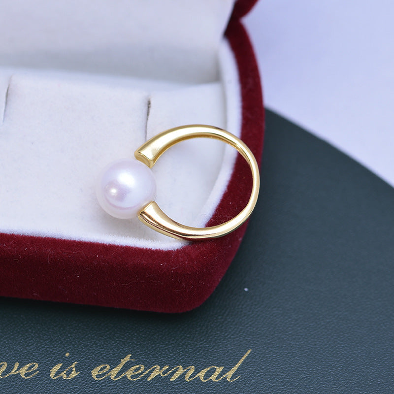 White Perfect Circle Pearl Silver Ring | Svetlana