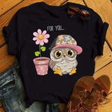 Owl Print Casual Short-sleeved | Owl