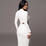 Long Sleeve Sexy Cutout Pleated Tight Dress - Chicy Boutique