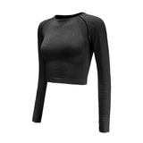 Yoga Shirt Long Sleeve Crop Top Thumb Hole Fitted - Chicy Boutique