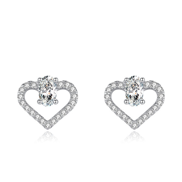 Sterling Silver Love Heart Stud Earrings | Silvya