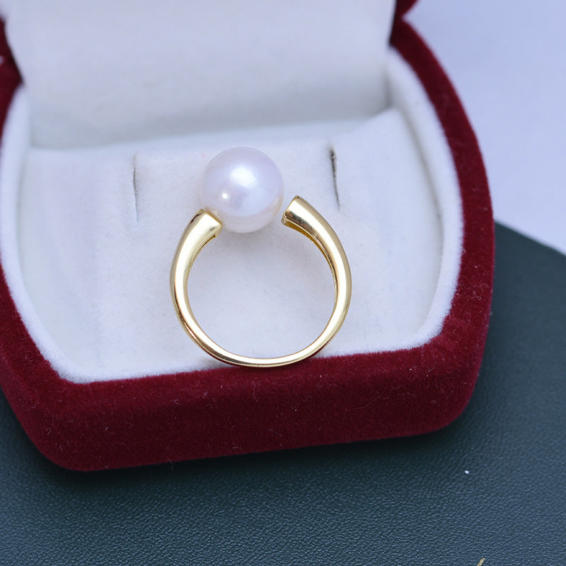 White Perfect Circle Pearl Silver Ring | Svetlana