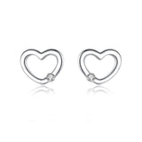 Silver Heart Hollow Diamond Earrings | Adriana