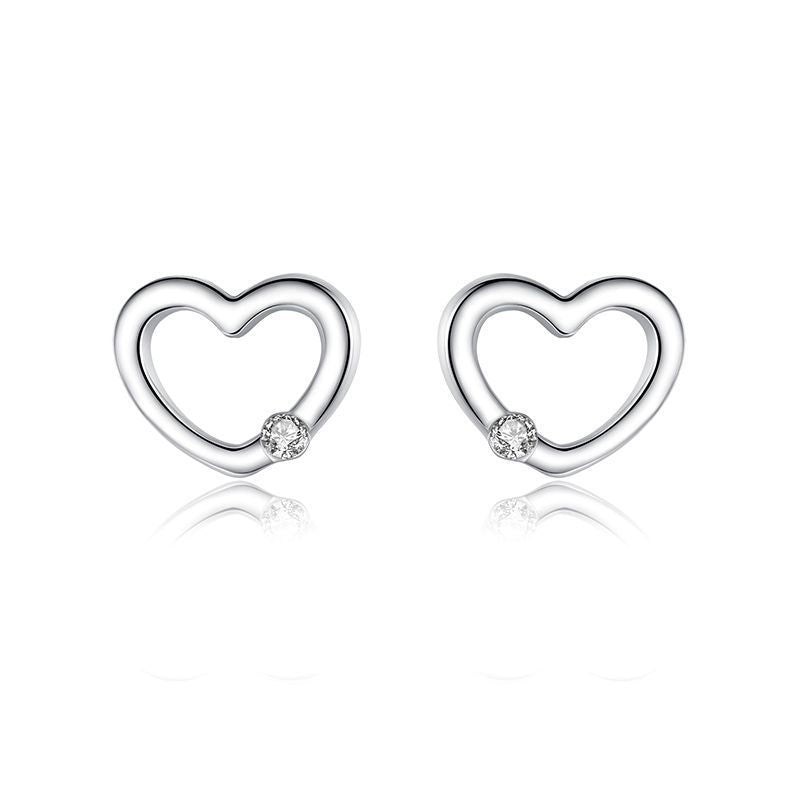 Silver Heart Hollow Diamond Earrings | Adriana