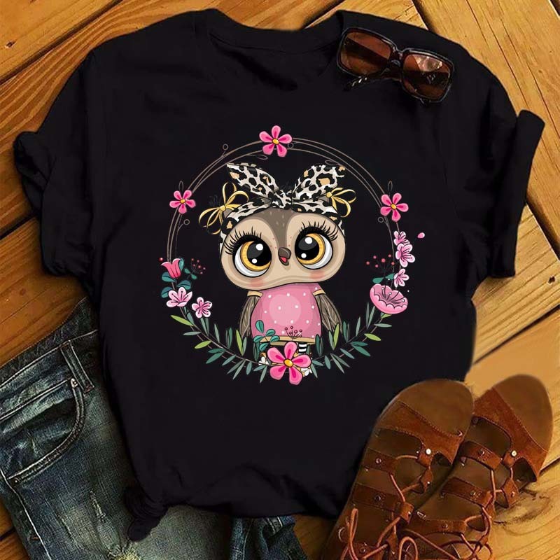 Owl Print Casual Short-sleeved | Owl