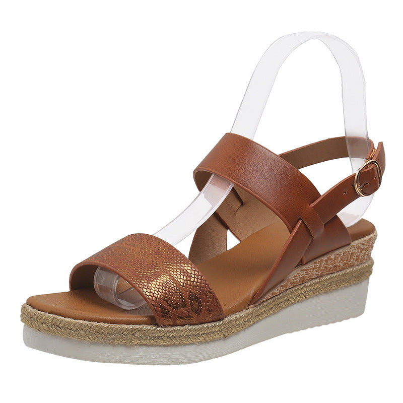 New Wedge Round Toe Wide Strap Sandals For Women - Chicy Boutique