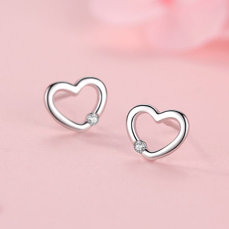 Silver Heart Hollow Diamond Earrings | Adriana