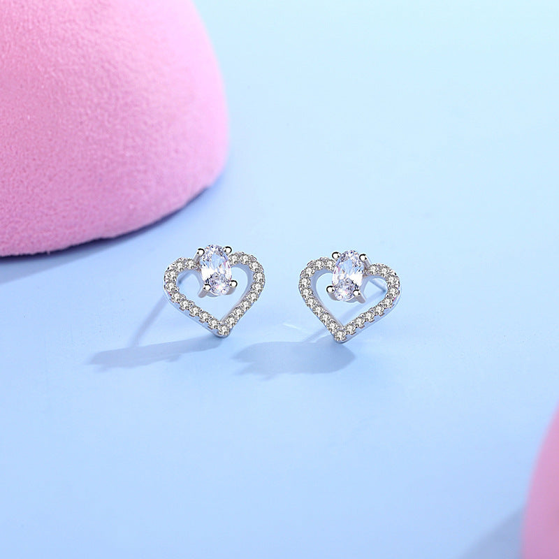 Sterling Silver Love Heart Stud Earrings | Silvya