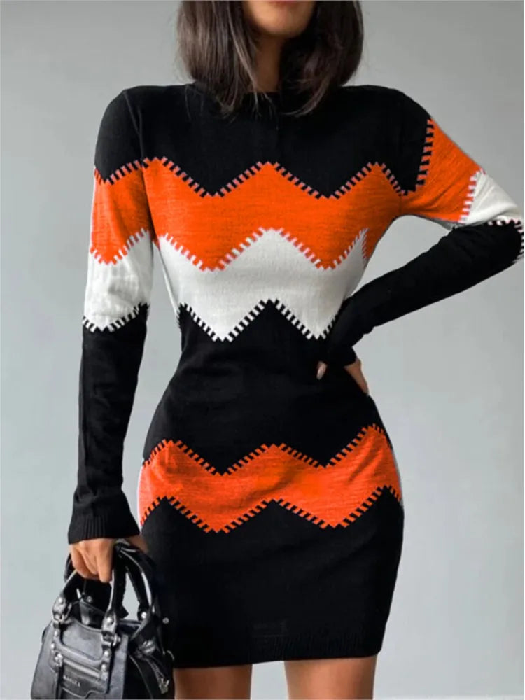 Print Slim Knitted Dress | Hazely