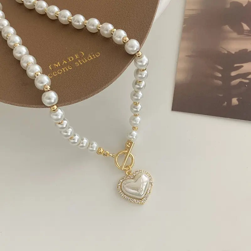 Elegant Pearl Necklace - Heart Pendant | Lustreline