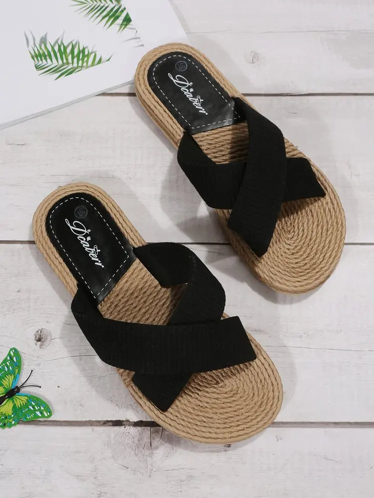 Straw Flat Slippers | Hemp