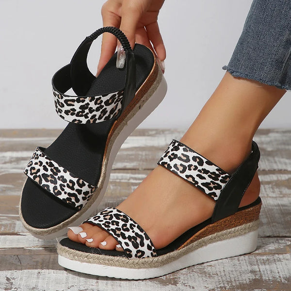 Leopard Wedge Heel Sandals | Glida