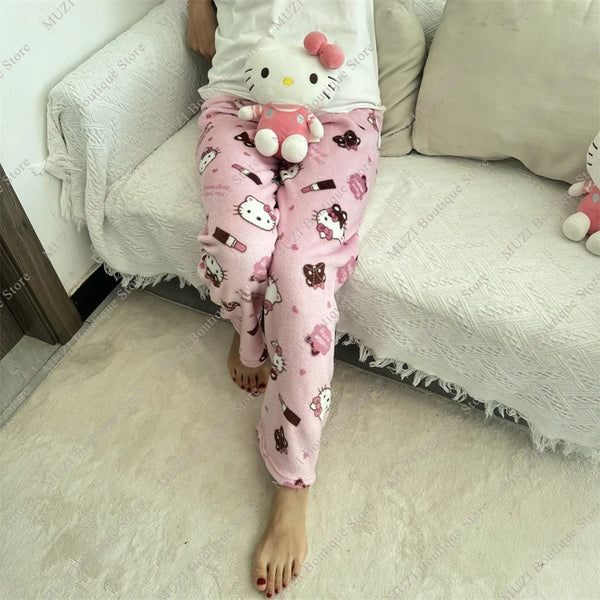 Hello Kitty Pants Women Pajama Coral Velvet - Chicy Boutique