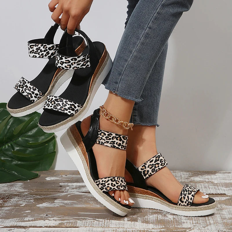 Leopard Wedge Heel Sandals | Glida