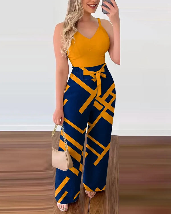 Long Jumpsuits, Elegant Sexy V-Neck Shirred Top High Waist Pants | Shula