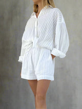 White Stripe Shorts Sets | Neaama